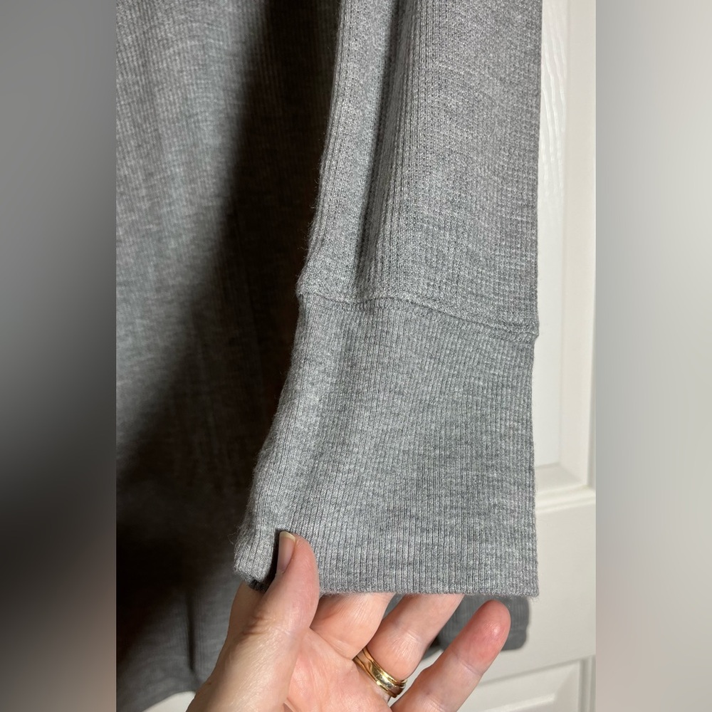 Aerie Gray Pajama Romper with “Wake Me Up When There Are Presents” Embroidery - Picture 4 of 10